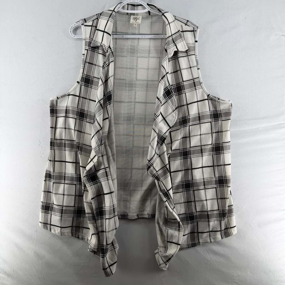 1554 Self Esteem Sleeveless Plaid Vest Size 2X Black White